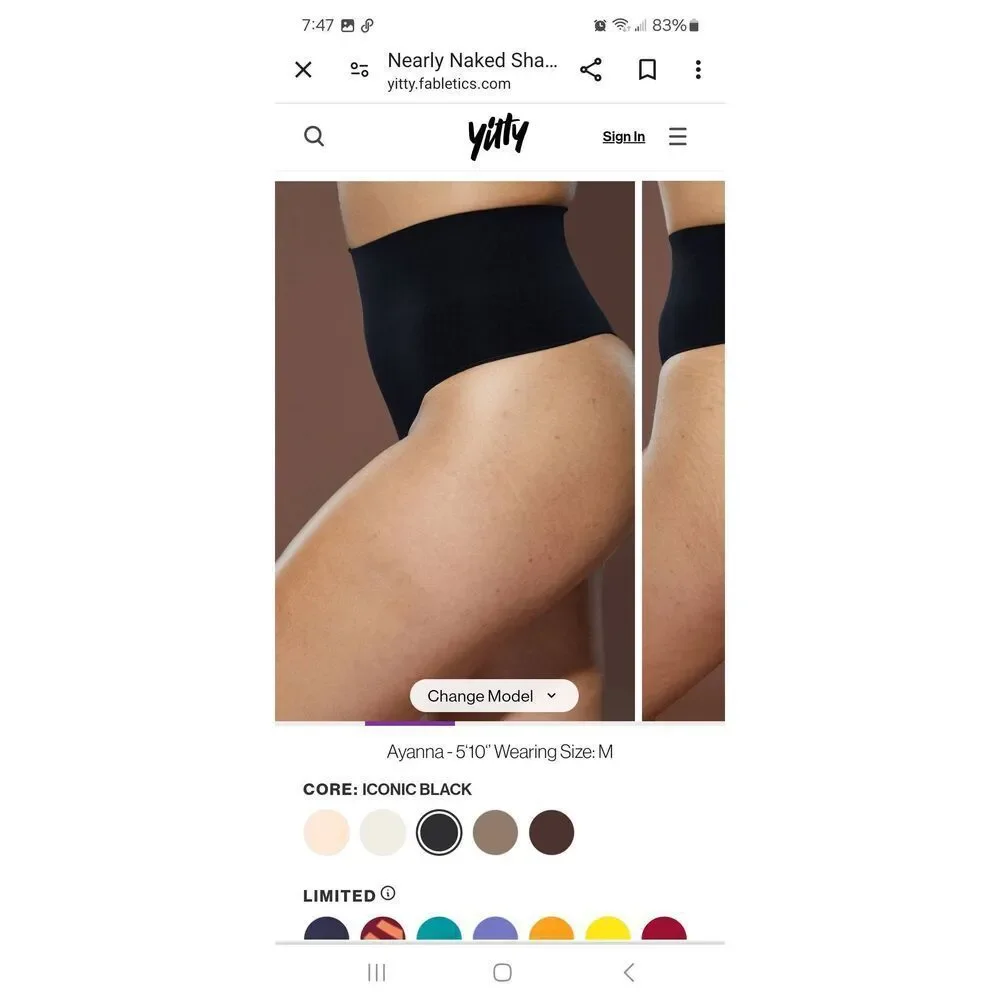New Medium/Large Fabletic Yitty Black Nearly Naked Shaping High Waist Thong Pant